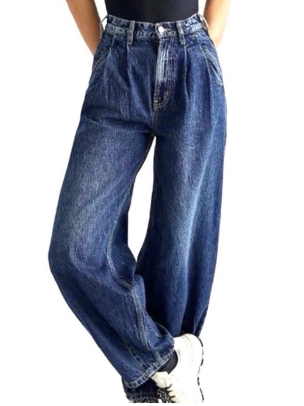 Free People High Waist Pleated Barrel Leg Jeans 30
